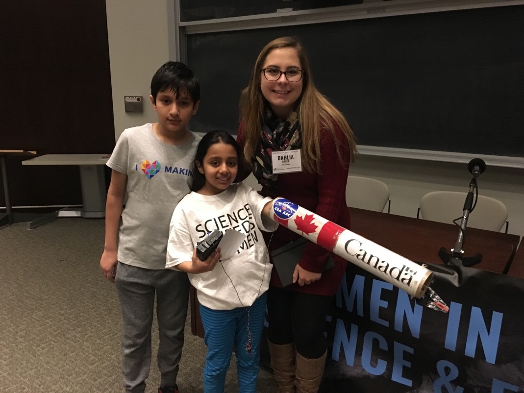 Author with Arushi and Artash Nath and their model Canad-arm