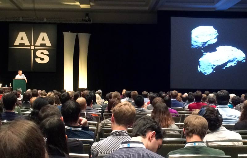 During his plenary talk detailing the landing of the Rosetta mission on comet 67P/Churyumov-Gerasimenko, Paul Weissman compared the shape of the comet to a “rubber ducky”.