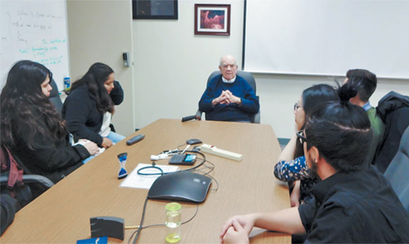 St. Mary's students meet with Dr. Giovanni Fazio, Harvard University. Photo courtesy of Alyssa Alvarez, Thao Nguyen, and Eddy Velazquez.