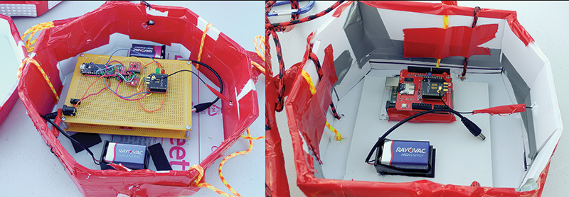 The communication network with sensors (left) and a data-recording device (right). Photo courtesy of Zachary Hill.