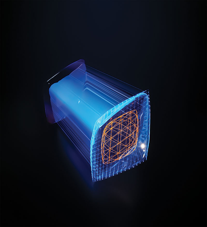  In a collaboration between Stanford University, Lawrence Berkeley National Laboratory, MIT, and other institutions, researchers are using AI to better understand why batteries wear out. This is an artist’s rendition of a particle analyzed by a combination of machine learning, X-ray images, and electron microscopy. For details on this research, see doi.org/10.1038/s41563-021-01191-0. Image by Ella Maru Studio.