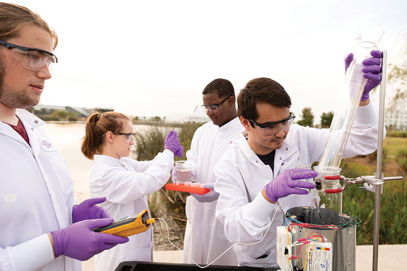 Students work on batch reactor setup and calibration measurements. SPS president Daniil Ivannikov (left) is assisting and training other students. All photos courtesy of Florida Poly - University Relations.