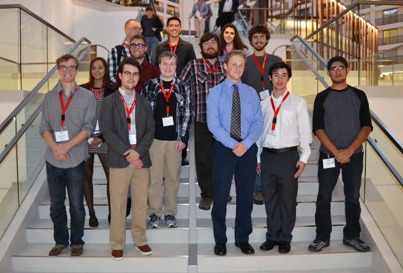 The New Mexico Tech SPS Chapter is pictured on the steps of the Hyatt Regency—San Francisco Airport at PhysCon 2016.