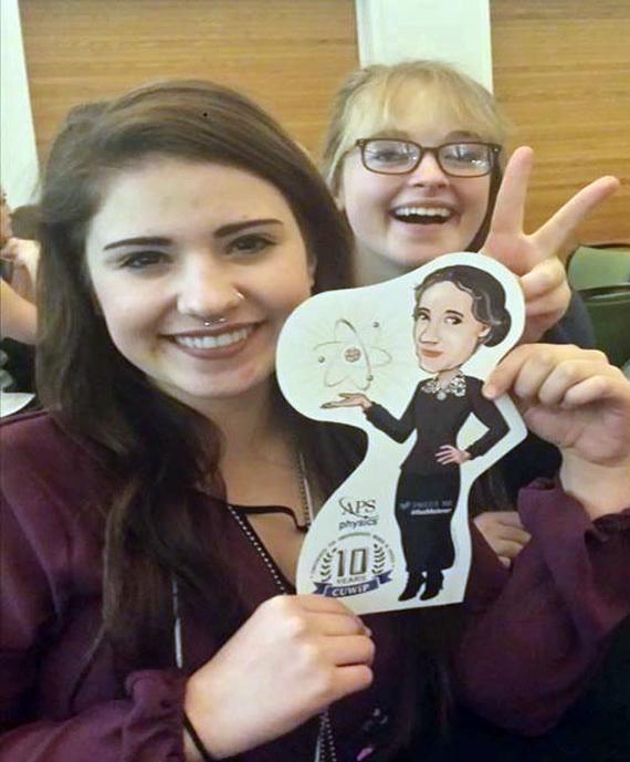 Ashley Zebro, Samantha Scibelli and #flatlisemeitner. Photo courtesy of Claire Weaver.