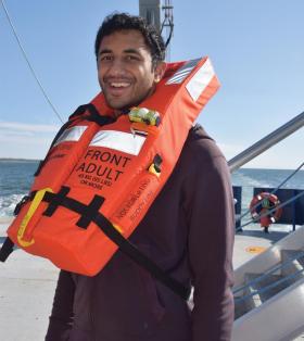 Bhatt onboard the research vessel Neil Armstrong. Photo courtesy of Eeshan Bhatt.