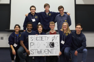 The 2017-2018 SPS board: Front Row(L-R): Nita Kedharnath, Noah McNeal, Polina Abratenko, Alex Maynard, Kristin Dona, John Schafer. Top row(L-R): Bobby Tarchinski, Billy Warner, Ezra Lesser.