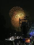 Fireworks on July 4th from the steps of the Capitol with the silhouette of the Washington Memorial.