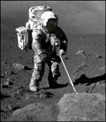 Lunar dust, the object of study for many of Gaier’s interns, is notoriously sticky stuff; it turned astronaut Harrison Schmitt’s space suit gray during the Apollo 17 mission (top) and penetrated the weave of Apollo 12 astronaut Alan Bean’s suit (bottom). Photos courtesy of NASA.