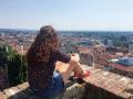 The author looking out over the red roofs of Graz, Austria. 