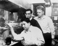 Donald Herriott, Ali Javan, and William Bennett with the first helium-neon laser. It produced a steady infrared beam and was the world’s first nonpulsed laser. Photo credit: AIP Emilio Segrè Visual Archives, Hecht Collection. 