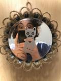 Made a super hipster frame for a very hipster tuxedo cat mirror. The  hipsterness is complete.